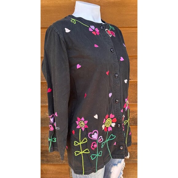 VIntage Michael Simon Lite Embroidered Black Button Down Floral Shirt Size S - Picture 8 of 10